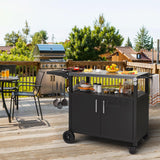 Shintenchi Outdoor Grill Cart Table with Stainless Steel Top for Kitchen Prep and BBQ, Outdoor Kitchen Island Table with Side Handle, Multifunctional Outdoor Grill Table, Black Shintenchi