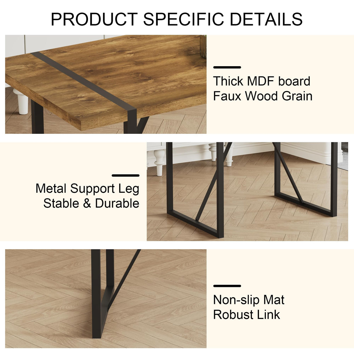 Ganooly Rustic 9 Piece Dining Room Table Set for 8 People, Mid Century Modern 71 Inch Rectangle Wood Kitchen Dining Table with 8 Fabric Chairs Set, Suitable for Kitchen Dining Room Apartment Ganooly