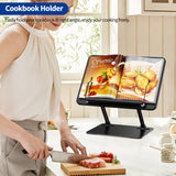 BESIGN BS01 Book Stand for Reading, Adjustable Book Holder, Ergonomic Laptop Stand with Elastic Page Clips for Music Scores, Recipe, Tablet, Laptop (Black) BESIGN