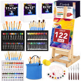 ESRICH 122PCS Professional Painting Set with 1 Wood Easel,72Colors (24 Acrylic Paint, 24 Watercolor,24 Oil) Paint Set, Brushes, Canvases, Painting Supplies Kit for Kids,Students, Artists and Beginner ESRICH