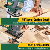 Jigsaw, TECCPO 6.5 Amp 3000 SPM Jig Saw with Laser, 6 Variable Speed, 6 Blades, ±45° Bevel Cutting, 4 Orbital Settings, Pure Copper Motor, with Carrying Case - TAJS01P TECCPO
