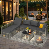 FHFO 7 Pieces Outdoor Patio Furniture Set, Wicker Outdoor Sectional Conversation Couch Set with Adjustable Backrest Sofa, Grey Cushions & Coffee Table for Outside,Garden,Deck,Grey FHFO