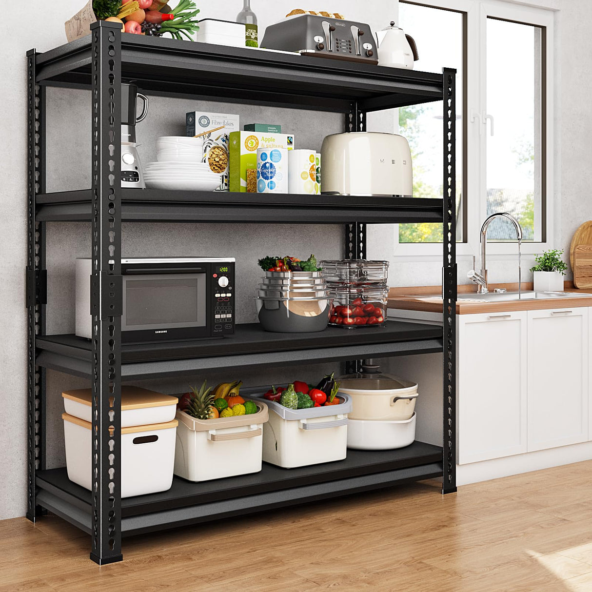 Huhaneon Garage Shelves Heavy Duty - 48''W 2,000Lbs Metal Adjustable Storage Shelving Rack Units for Warehouse Basement 48" W x 16" D x 72" H 4 Tier Black Huhaneon