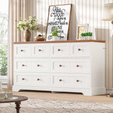 Hasuit White 8 Drawer Dresser, 55.1" Wide Farmhouse Dressers Chest of Drawer, Wood Bedroom Dresser with Hand Carved Panel, Large Capacity Clothing Storage Organizer for Bedroom, Living Room, Hallway Hasuit