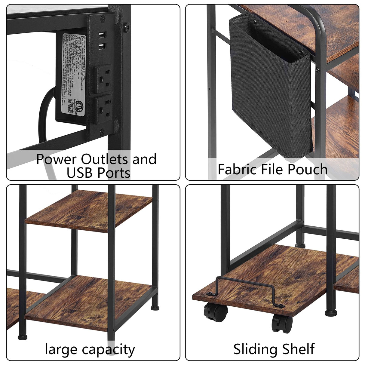 Home Printer Stand with Charging Station, 24x18 Inches Stands for Large Printer, Printer Shredder Stand with Storage for Home Office, Table for Fax Machine/PC Tower (Rustic Brown) SEDEGN