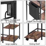 Home Printer Stand with Charging Station, 24x18 Inches Stands for Large Printer, Printer Shredder Stand with Storage for Home Office, Table for Fax Machine/PC Tower (Rustic Brown) SEDEGN