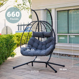Easyego Double Egg Chair with Stand Hammock Swing Chair 2 Person Outdoor Indoor Hanging Loveseat with UV Resistant Removable Cushion for Patio Living Room-660LBS Capacity, Grey Easyego