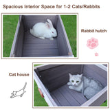 Rockever Outdoor Cat House,Outdoor cat Houses for Feral Cats Weatherproof Rabbit Hutch Small, Wooden Small Pet House and Habitats-Grey with Mat Rockever