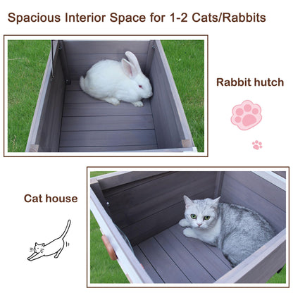 Rockever Outdoor Cat House,Outdoor cat Houses for Feral Cats Weatherproof Rabbit Hutch Small, Wooden Small Pet House and Habitats-Grey with Mat