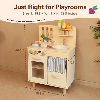 Leeshyah Play Kitchen for Kids, Classic Wooden Kitchen Playset with Food Accessories Set Ideal for Creative Pretend Play, Suitable for Toddlers, Girls & Boys Ages 3+