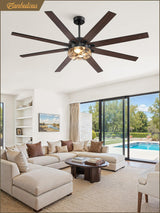 65 Inch Farmhouse Ceiling Fan with Lights & Remote Control, Quiet Reversible DC Motor, Wooden Blades, Seeded Glass Lampshade - Ideal for Bedroom, Living Room, Dining Room Fanbulous