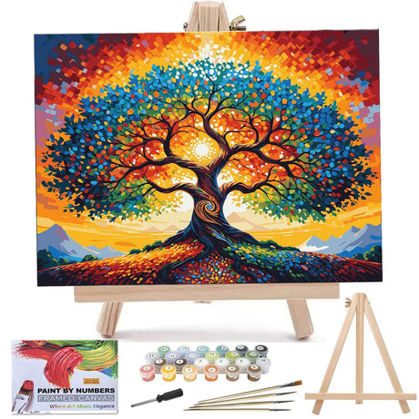 Tree of Life Paint by Numbers Kit for Adults with Framed Beginner Stained Glass Painting Kit Color by Numbers for Adults Canvas DIY Acrylic 12X16 Inches Lovepefe