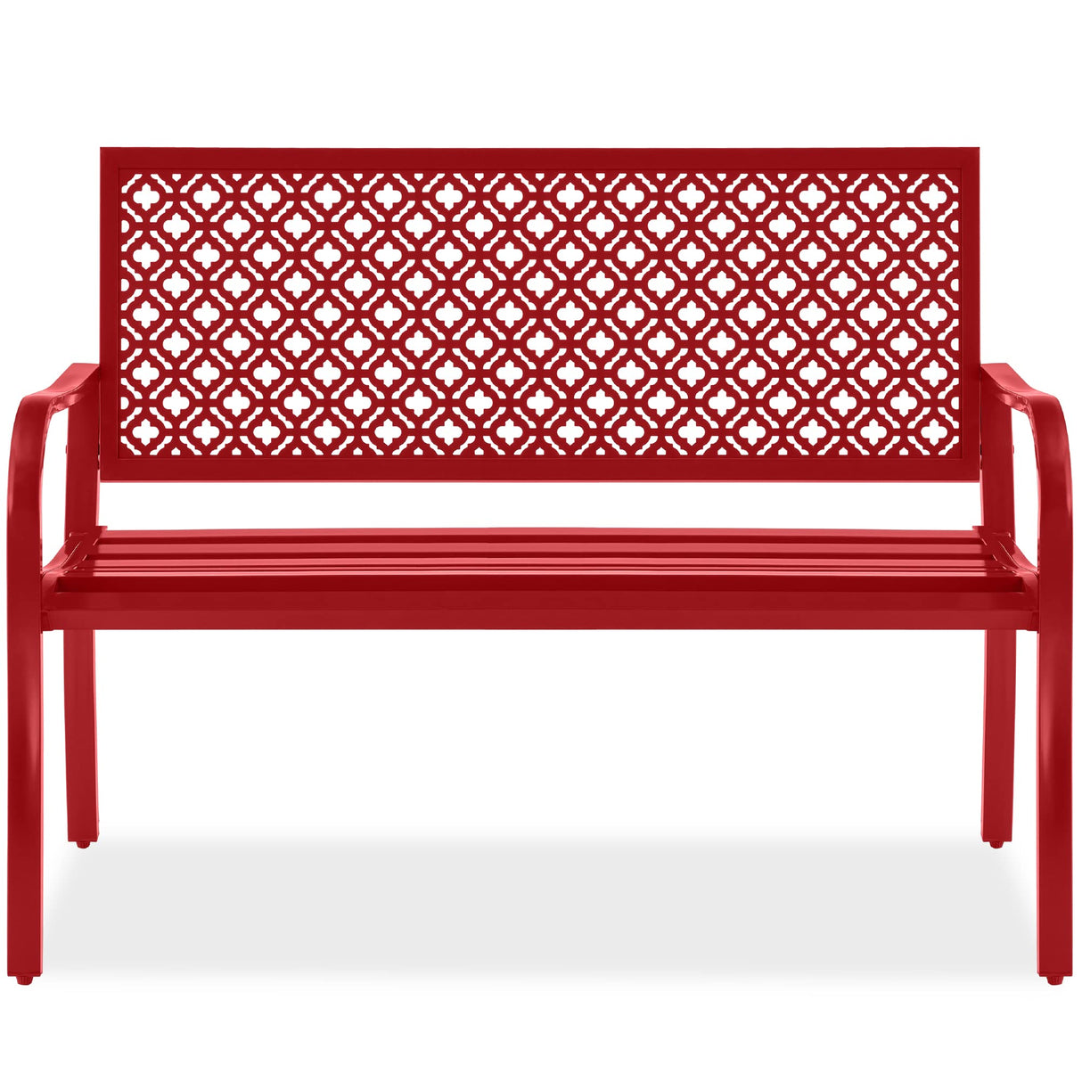 Best Choice Products Outdoor Bench 2-Person Metal Steel Benches Furniture for Garden, Patio, Porch, Entryway w/Geometric Backrest, 790lb Capacity - Rose Red Best Choice Products