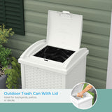 Suncast 33 Gallon Durable Plastic Hideaway Outdoor Garbage Can Trash Bin with Lid and Wicker Design for Backyard, Deck, or Patio, White Suncast