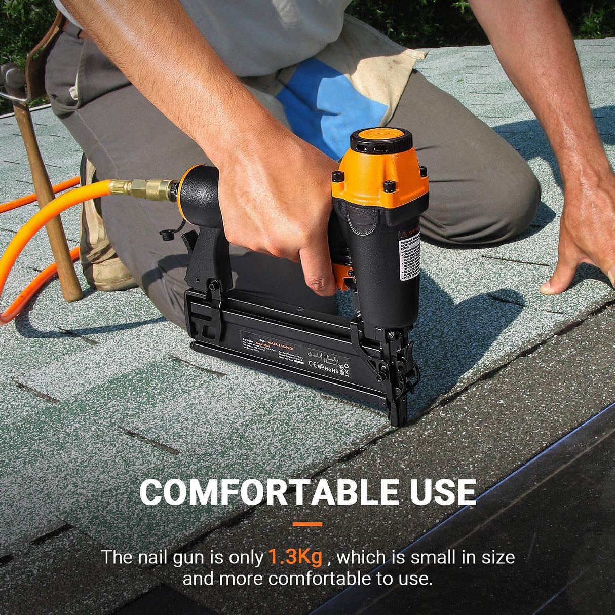 DSF Brad Nailer, Pneumatic, 18GA 2-In-1 Nailer, 5/8 inch-2 inch, Wider Visual Nail Indicator, 200pcs Brad Nails And 200pcs Crown Staples, 360 Degree Adjustable Exhaust, And CE Safety Glasses - TK5040 outtkitywi