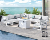 NICESOUL 9 Piece Luxury Aluminum Outdoor Sectional Sofa with Fire Pit Table, Oversized L Shaped Patio Furniture Set, 29" Deep Wide Seating, 500 lbs Heavy Duty Conversation Set for Backyard, Light Grey NICESOUL