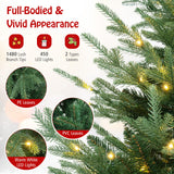 Goplus 8ft Pre-lit Artificial Christmas Tree, Faux Hinged Xmas Tree with 450 Warm White LED Lights, 1480 Branch Tips, PE & PVC Mixed Leaves, for Holiday Home Office Decoration Goplus