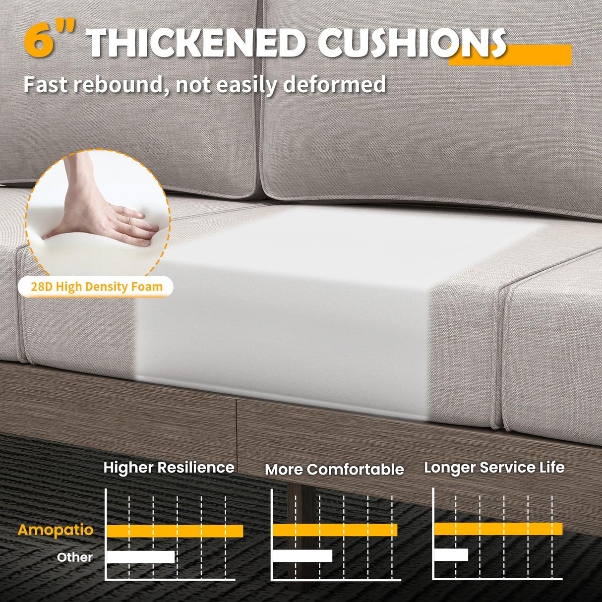 Amopatio Aluminum Patio Furniture Set, 8 Pieces Modern Metal Outdoor Furniture, Faux Wood Grain Finish Frame Patio Sofa Sets with 6" Cushion for Backyard, Beige (Included Waterproof Covers) Amopatio