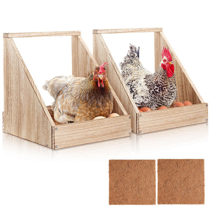 Chewoof 2 Pack Chicken Nesting Box, Wooden Chicken Coop, Chicken Coop Accessories, Chicken Laying Nest Box for Poultry Farm, Poultry Nesting Boxes with Nest Box Pads - WoodArtSupply