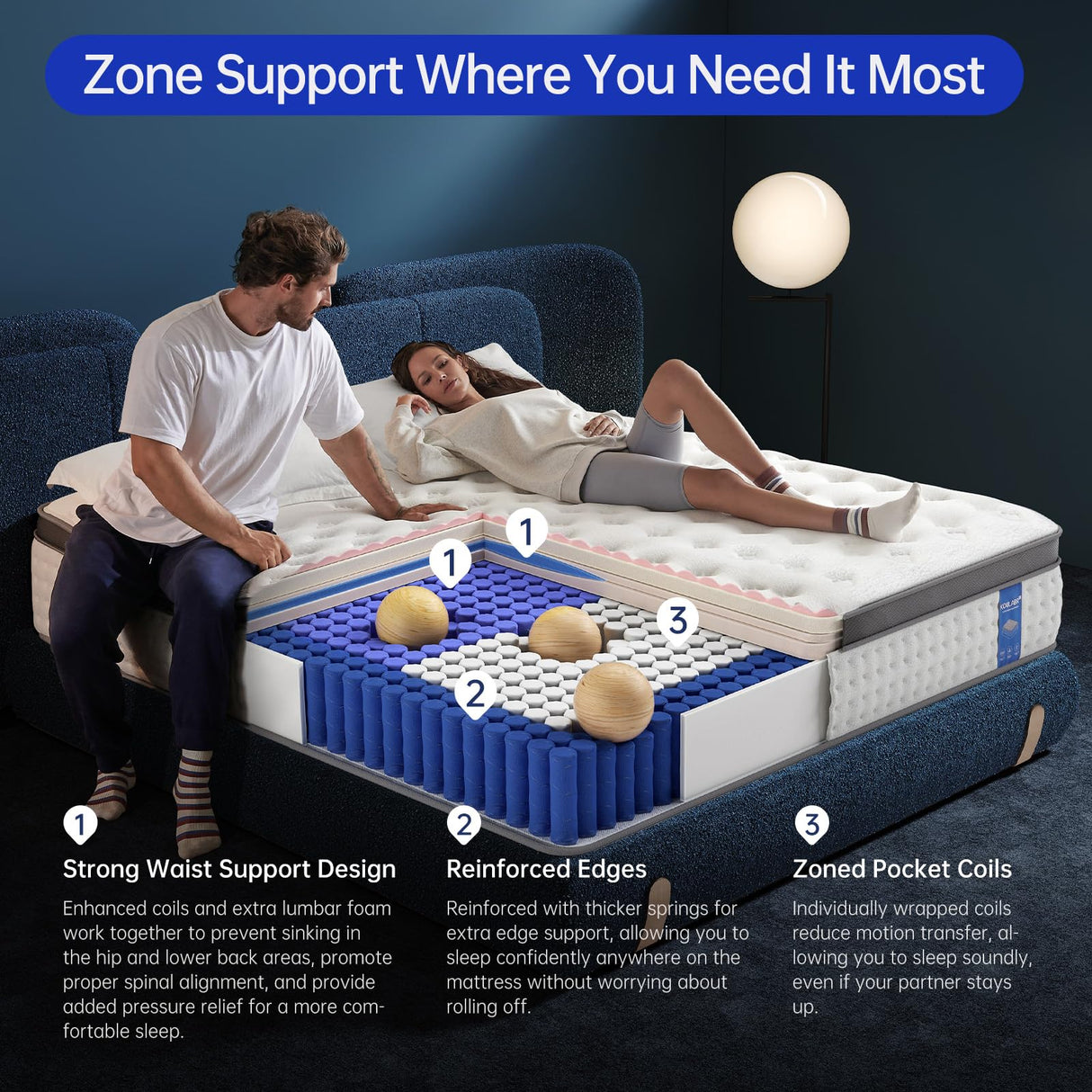 KOULABR Z Queen Size Mattress, 14 Inch Hybrid Mattress in a Box, Gel Memory Foam Individually Wrapped Pocket Coils Innerspring Pressure Relief, Medium Firm (14 Inch, Queen (U.S. Standard)) KOULABR Z