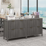 2 Drawer File Cabinet, Printer Stand Lateral Filing Cabinets for Hanging Letter/A4/Legal Size Files Fluted Wood Storage Cabinet for Home Office and School Halitaa