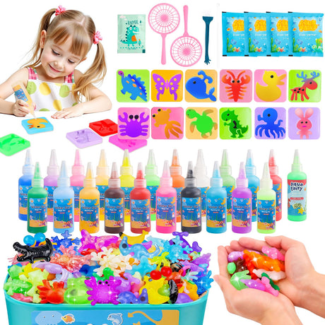 Linzuza Fairy Aqua Water Gel Kit - 20 Color Summer Magic Fairy Kit DIY 3D Squishy Animal Elf with 12 Molds&Storage Boxes Set - Craft Sensory Toy for Kids Ages 6-12 Linzuza