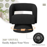 Swivel Barrel Accent Chair,Oversized Teddy Upholstered Round Swivel Chair,Modern Luxury 360 Degree Living Room Vanity Chair for Bedroom Office,Black Luxanimarion