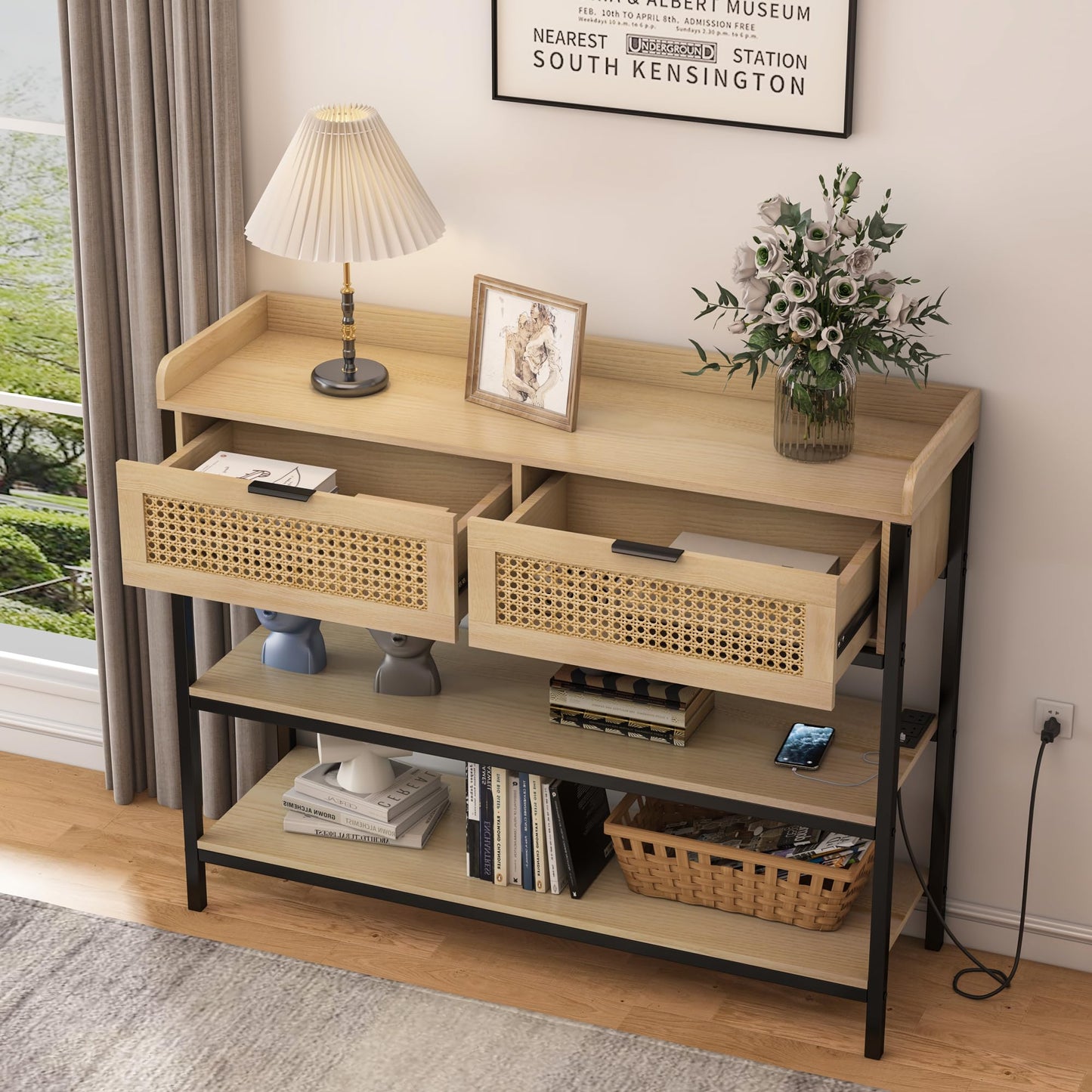 Stylish IQCNGVX Entryway Console Table with USB Ports, LED Lights, and Ample Storage - WoodArtSupply