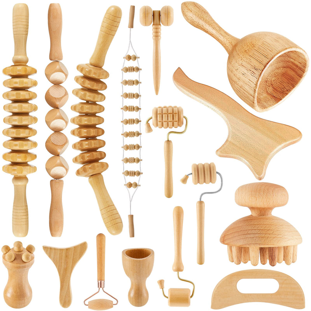 16-in-1 Wood Therapy Massage Tools Set Maderoterapia Kit Therapy Tools for Body Sculpting Muscle Pain Relief Lymphatic Drainage Women Face Wood Roller Fascia Massage Boao