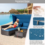 HOMREST 6 Pieces Patio Furniture Sets, Rattan Daybed with Retractable Canopy, Outdoor Sectional Sofa Set with Adjustable Backrest, Chaise Chair Sunbed for Garden Poolside Backyard (Blue) HOMREST