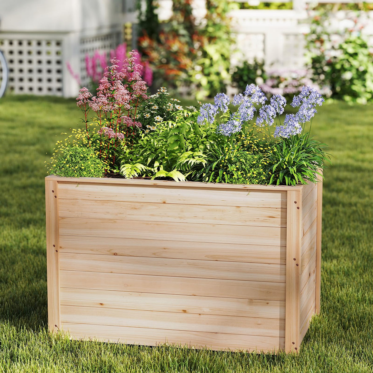 Giantex Wood Raised Garden Bed, 40"x25"x26" Elevated Planter Box w/Open-Ended Base for Deep-Rooted Plant Vegetable Fruit Flower, Outdoor Solid Wood Planter for Patio Backyard (1,40"x25"x26") Giantex