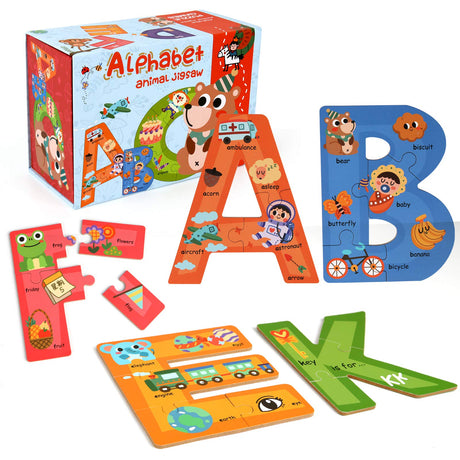 SYNARRY Wooden Alphabet Puzzles for Kids Ages 3-5, ABC Learning for Toddlers Ages 3+, Sight Words Letter Puzzles Montessori Toys Educational STEM for Preschool Boys Girls Kids Gifts SYNARRY