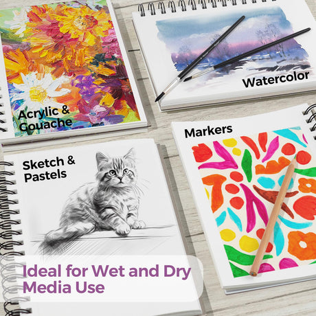 Funto Watercolor Pad 5.5x8.5, 3 Pack, 90 Sheets,140lb/300gsm, Double-Sided, Cold Press, Spiral Bound, Heavyweight Paper for Watercolor Painting Funto