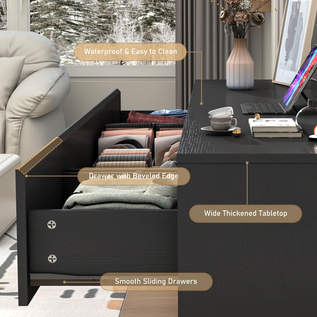 Black Dresser for Bedroom, 63 Inch Long 9 Drawers Dresser with Charging Station, Modern Large Wood Chest of Drawers Handle Free for Bedroom, Living Room, Entryway, Hallway, Black jiteentarou