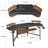 EUREKA ERGONOMIC 72" Computer Desk W Keyboard Tray, Wing-Shaped Music Studio Desk, Large Gaming Desk W LED Convertible Monitor Stand Dual Headphone Hanger for Recording Live Streamer, Walnut Wood EUREKA ERGONOMIC