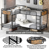 Aoowow Quad Bunk Bed Twin Over Twin,Industrial Bunk Bed for 4,Heavy Duty Bunk Beds for Adults,Boys,Girls,Teens,Vintage Wooden Metal Bunkbed into 3 Beds (Black, Quad Twin Bunk) Aoowow