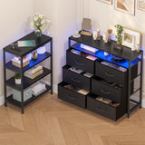 HAUOMS TV Stand for 60 Inch TV,Entertainment Center with Power Outlets and LED Lights,L Shaped Convertible Dresser with Open Shelf, 6 Drawers with PU Finish, for Living Room,Black HAUOMS