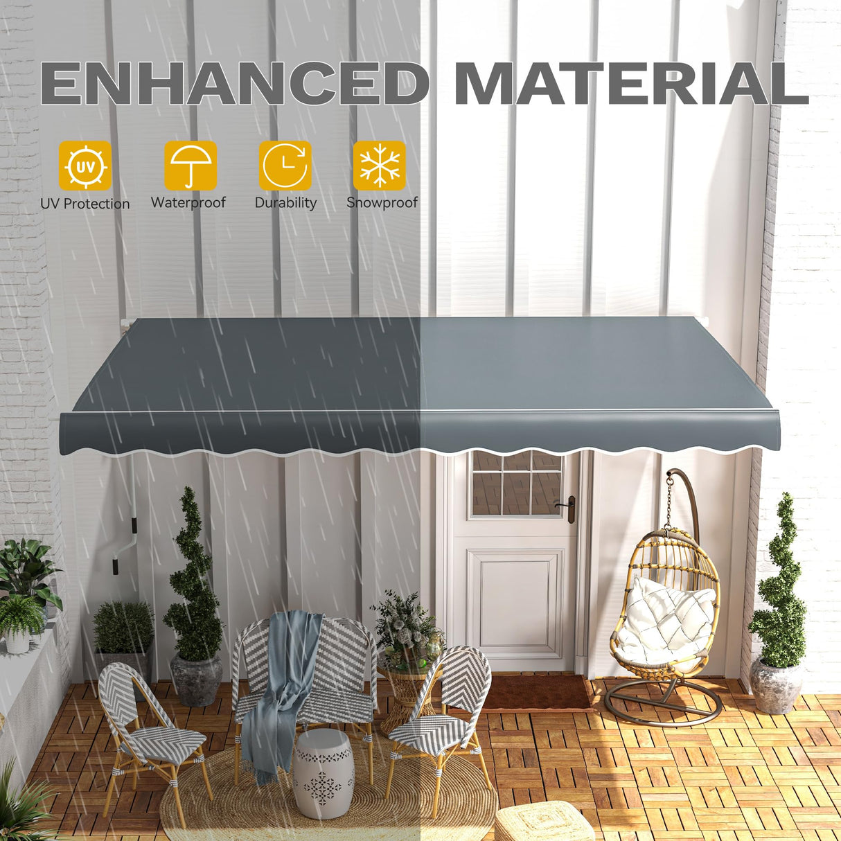 DWVO 13'×10' Patio Retractable Awning Outdoor Sun Shade Shelter Cover Awnings w/Manual Crank Handle for Deck, Backyard, Balcony, Garden, Shop, Restaurant DWVO
