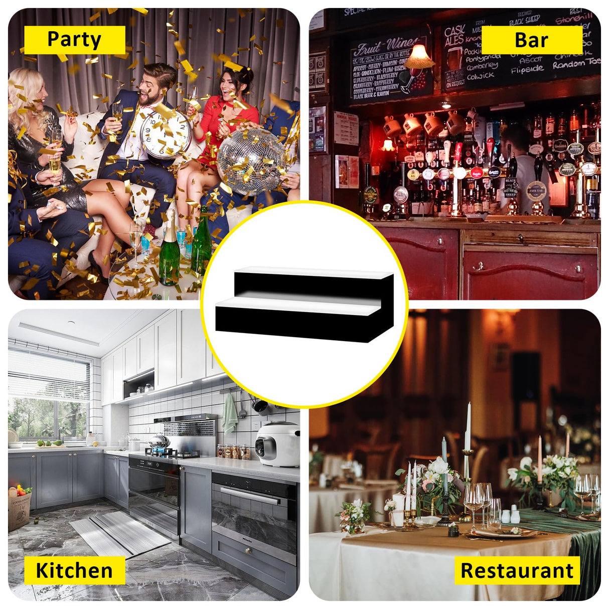 VONCI 16 Inch LED Lighted Liquor Bottle Display Shelf, 2 Step Acrylic Illuminated Bar Bottle Display Shelf with Remote and App Control for Home Commercial Bar Party VONCI