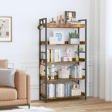 HCHQHS 5 Tier Bookshelf, Adjustable Industrial Bookcase, Vertical Tall Book Shelf, Wood and Black Metal Open Bookshelves for Home Office, Living Room, Bedroom HCHQHS