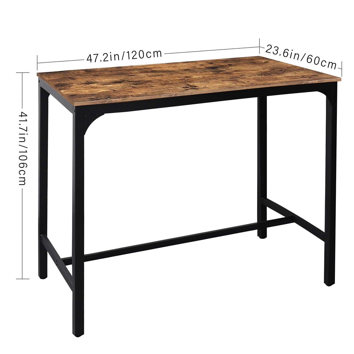 VEIKOU 47'' Rustic Brown Industrial Bar Table with Adjustable Legs - WoodArtSupply