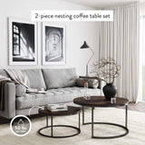 Nathan James Stella Round Modern Nesting Coffee Set of 2, Stacking Living Room Accent Tables with an Industrial Wood Finish and Powder Coated Metal Frame, Warm Nutmeg/Matte Black Nathan James