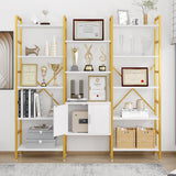Yusong Bookshelf Triple Wide 5 Tier Bookcases with Storage Cabinet, Industrial Large Modern Tall Bookshelves with 12 Open Display Shelves for Living Room Office Bedroom, White and Gold Yusong