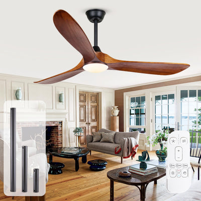 Savey'Sley Ceiling Fan with Lights and Remote, 60 Inch Indoor/Outdoor Modern Wood Led Ceiling Fan With Lights for Porch Bedroom Living Room, Noiseless, Reversible DC Motor, Dimmable 3CCT, Tri-Mount