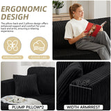 134 Inch Cloud Sectional Couch for Living Room,Corduroy Boneless Couches with L-Shape Chaise,Modern Modular Sectional Sofa with Deep Seat,No Assembly Required (Black, U-Shaped Sofa) ZKJOLMN