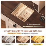 43.7" Farmhouse Vanity Desk with Large Mirror and Hollywood Lights, Makeup Vanity Desk with Charging Station, Adjustable Lighting,3 Drawers with 1 Velvet jewelry box for Bedroom, Dressing Room UPOSOJA