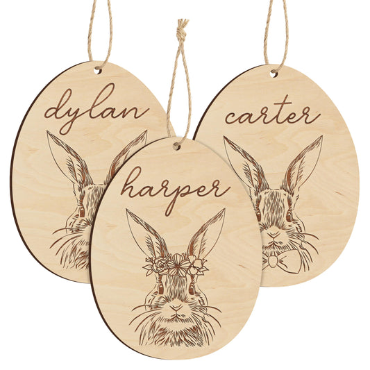 Easter Gifts, Personalized Easter Basket Tags w Name - Plywood - Custom Easter Name Tags, 3 Bunny Designs, Wooden Easter Gift Basket Tag, Easter Bunny Ornaments - WoodArtSupply