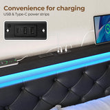 Rolanstar Queen Bed Frame with LED Lights and Charging Station, PU Leather Bed with Drawers, Wooden Slats, Noise Free, Easy Assembly, Black Rolanstar