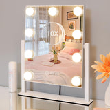 Kotdning Vanity Mirror with Lights,Lighted Vanity Mirror with 9 Dimmable Bulbs for Dressing Room & Bedroom,3 Color Lighting,Modes Detachable 10x Magnification 360°Ratation(White) 12" L x 14.4" W Kotdning