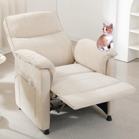 Small Recliners for Small Spaces, Adjustable Electric Recliner Chairs for Adults, Ultra-Comfy Chenille Power Recliner Chair w/Side Pockets & Remote for Nursery, Living Room, Bedroom (Beige) MWrouqfur
